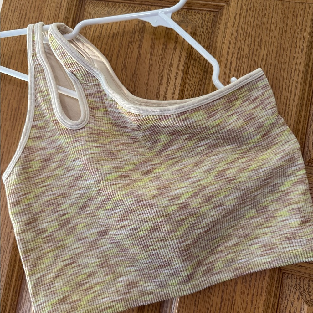 Offline by Aerie Cream Ribbed longline bra